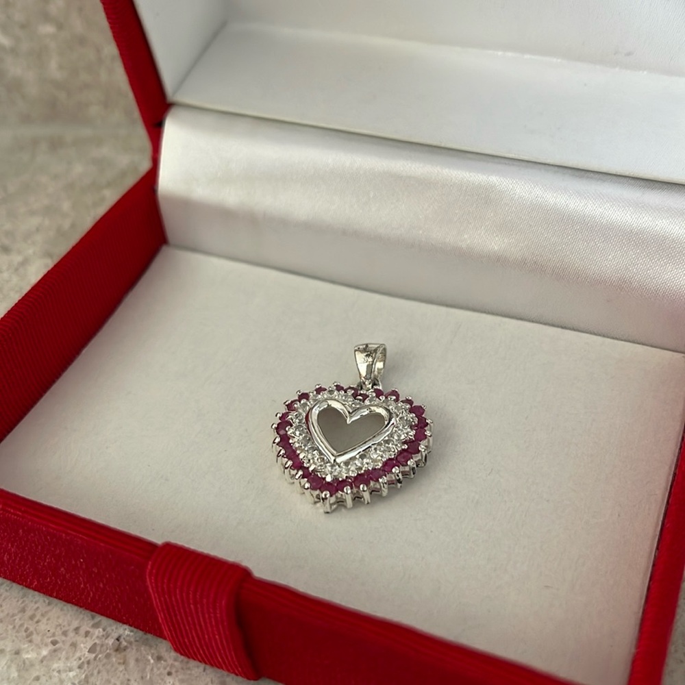 Genuine Ruby/CZ Heart Slider Pendant - Picture 4 of 11